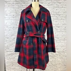 American Living | Elegant Red Plaid Trench Coat size M